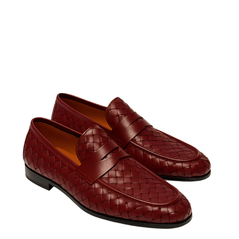 Burgundy Woven Texture Leather Loafer for Men