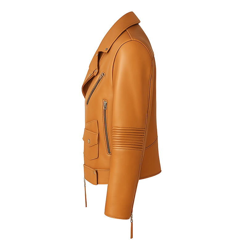 Men s Brown Leather Biker Jacket with Zippers