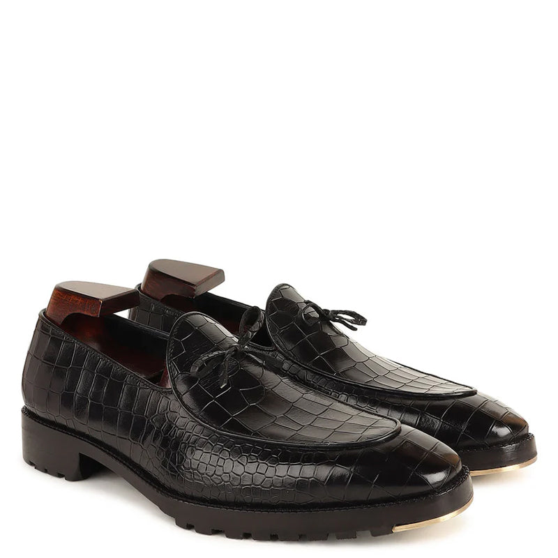 Men Croco Textured Leather Formal Loafers