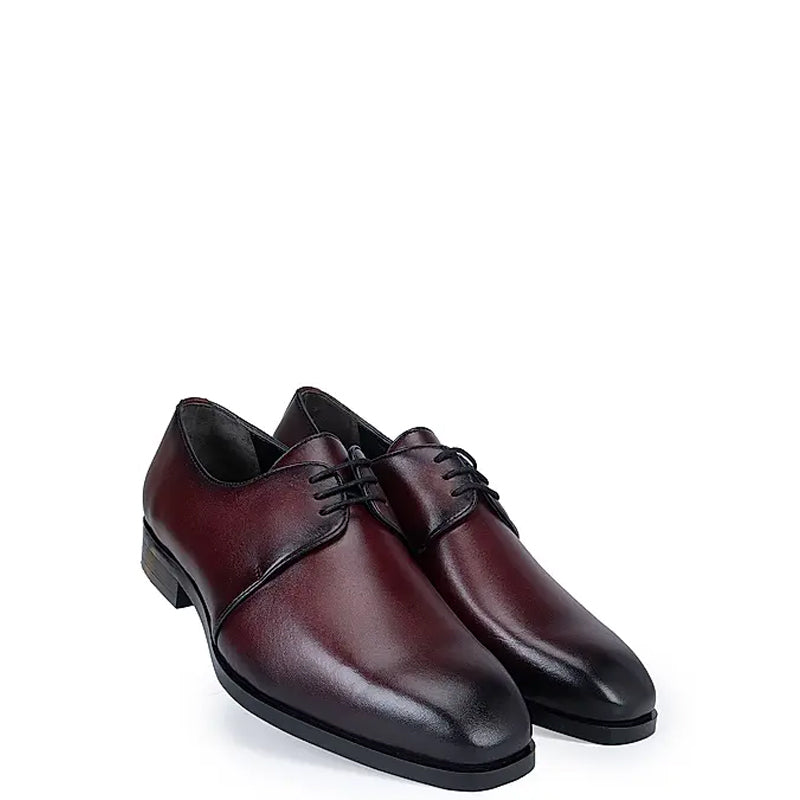 Plain Polished Shiny Leather Derby Shoe Burgundy