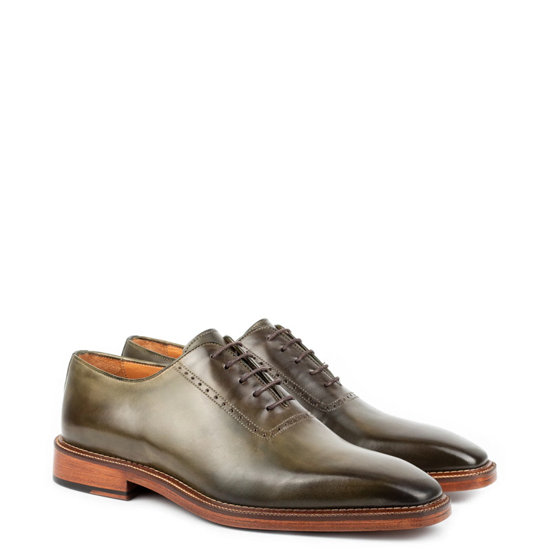 Pure Leather Handmade Wholecut Oxford Shoe Olive Green