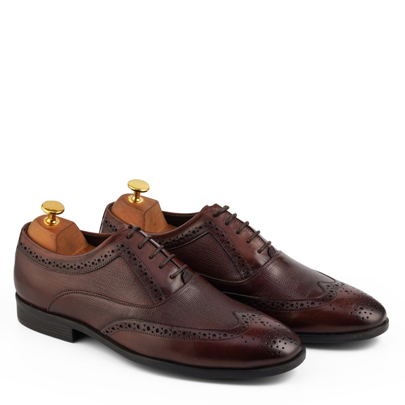 Wingtip Handmade Solid Leather Oxford Shoe Brown