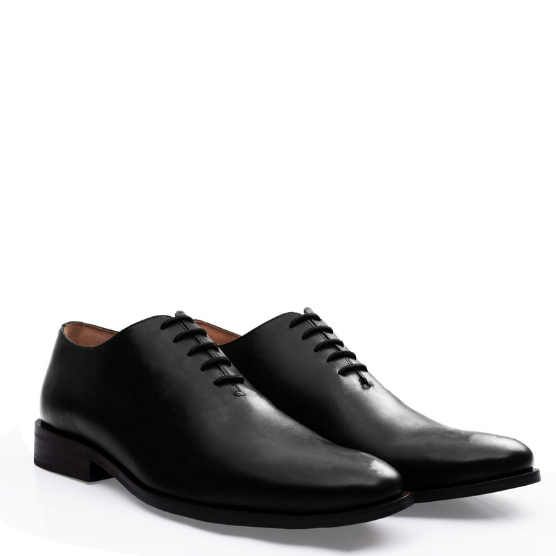 Polished Pure Leather Wholecut Oxford Shoe Black