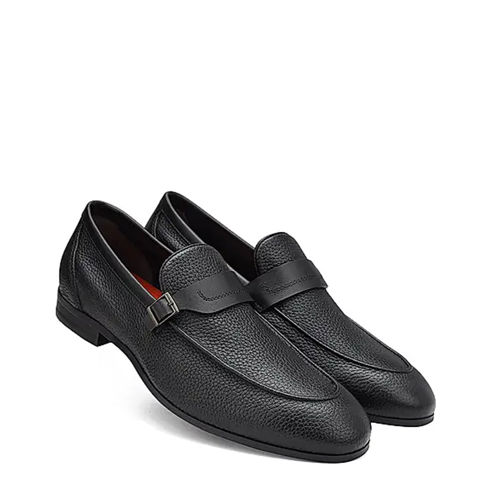 Pure Leather Stylish Black Loafer With Side Buckle