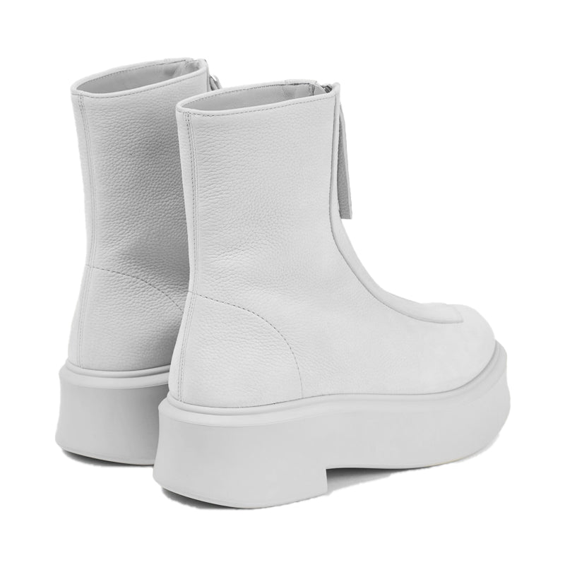Premium Leather Row Zipped-Front Ankle White Boot