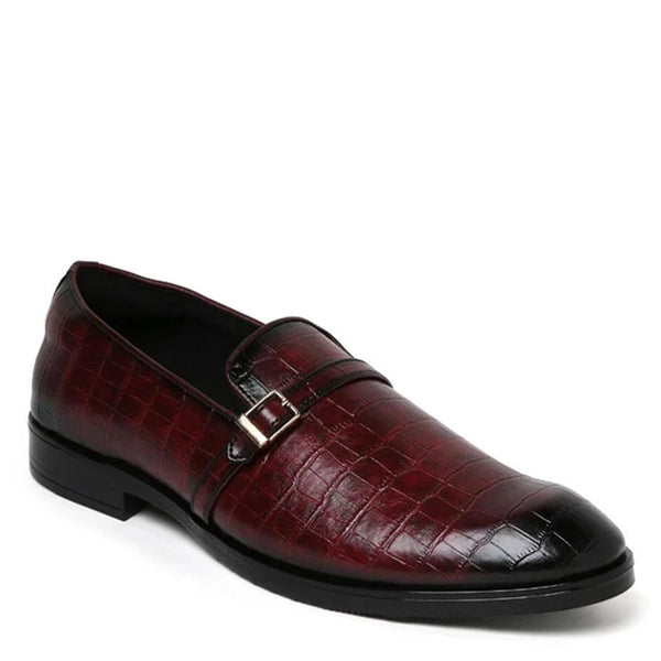 Croco Textured Leather Loafer With Side Buckle