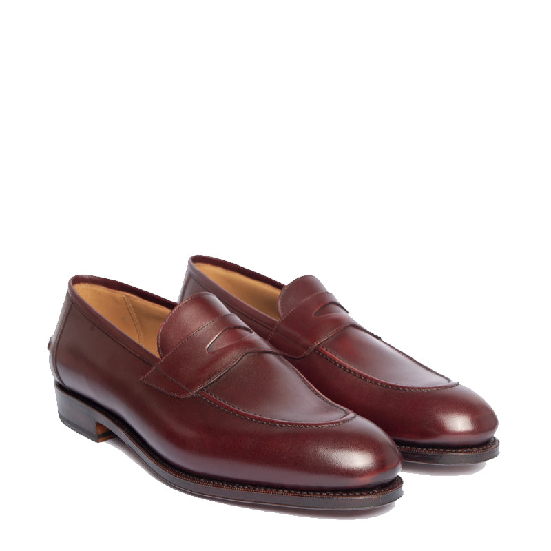 Plain Polished Leather Penny Burgundy Loafer For Men
