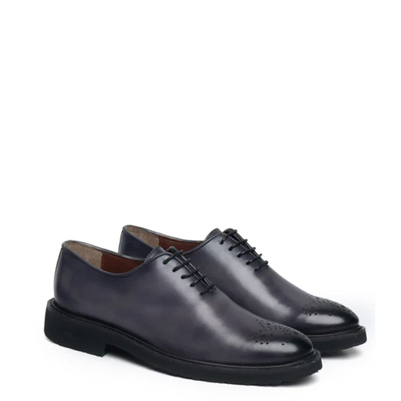 Men Wholecut Shiny Leather Grey Oxford Shoe