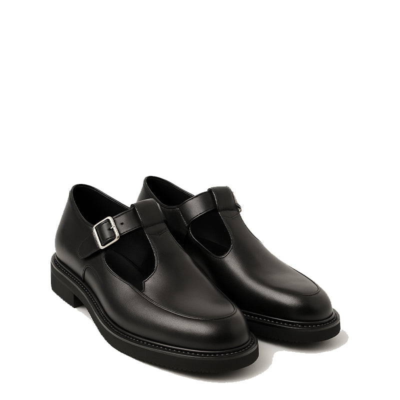 Men s Black Leather T bar Dress Shoe