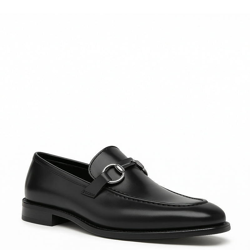 Men's Horse-bit Black Leather Buckle Loafer