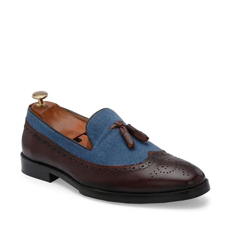 Men Solid Leather Slip On Tassel Loafers