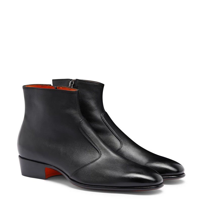 Premium Polished Leather Side Zipper Black Boot