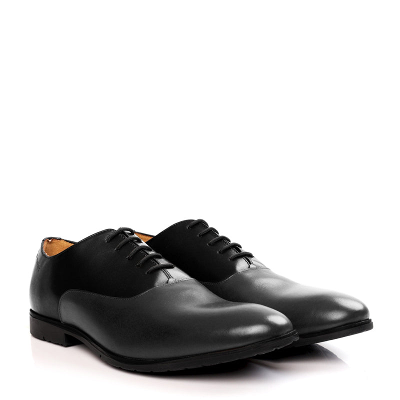 Plain Shiny Leather Black and Grey Oxford Shoe For Men