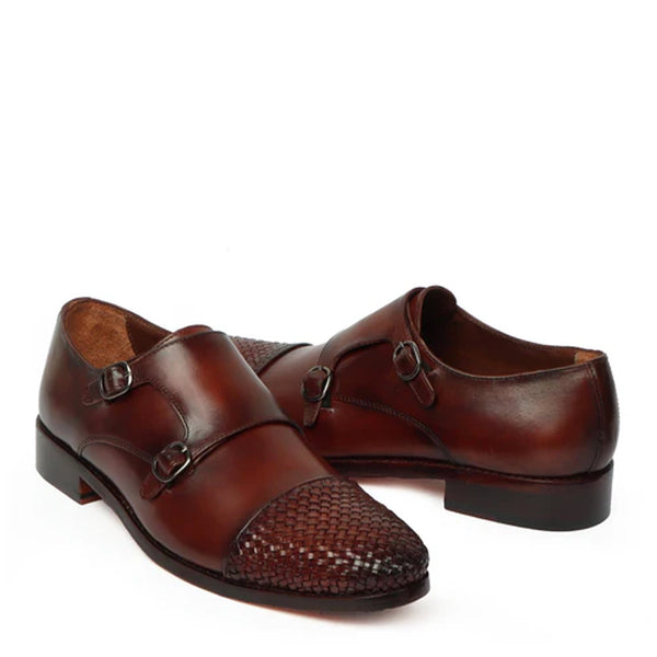 Double Monk Woven Leather Cap Toe Shoe