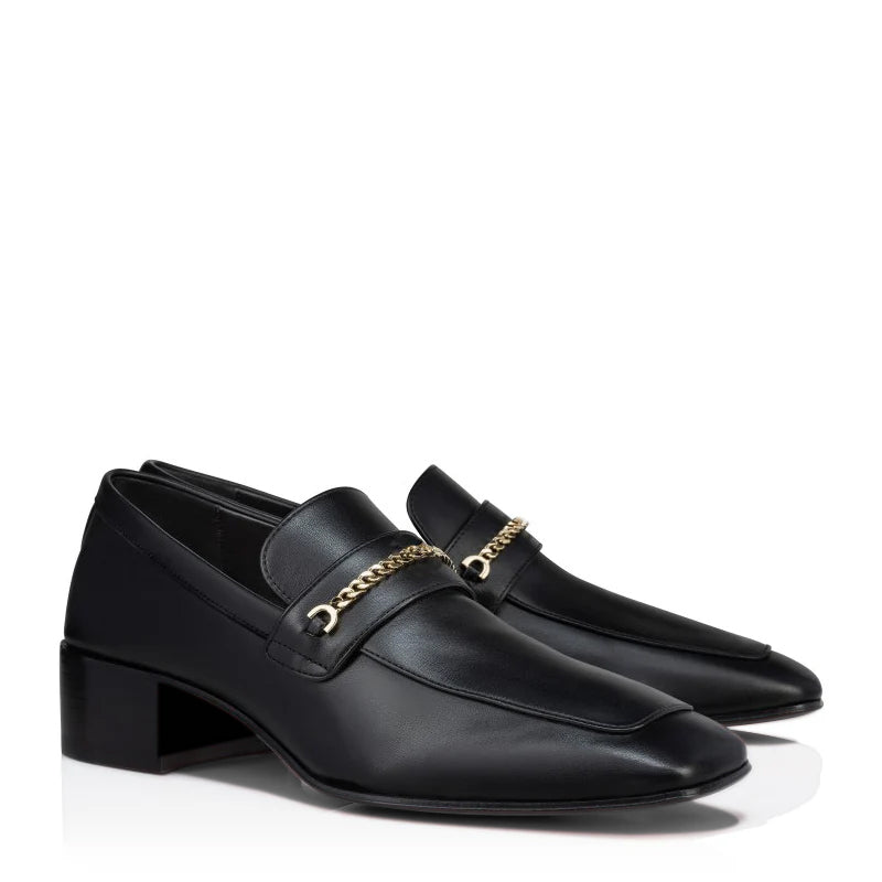 Men Solid Leather Chain Loafers