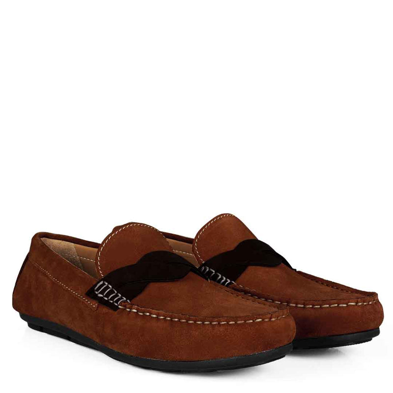 Penny Suede Cross Strap Leather Brown Loafer