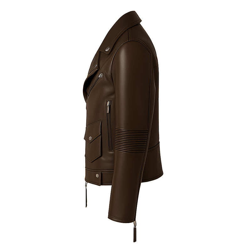 Men s Brown Leather Biker Jacket with Zippers