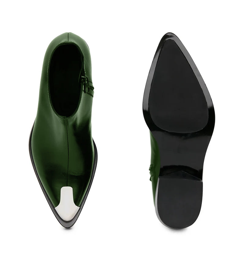 Punk Leather Boots Silver Toe