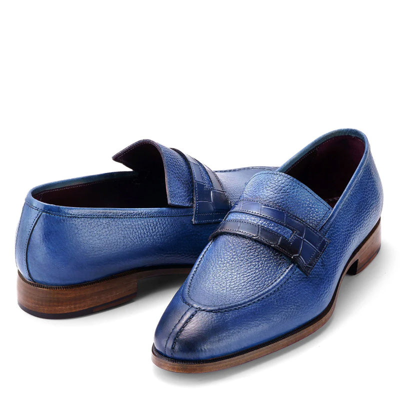 Men Split Toe Leather Loafer Blue Shoe