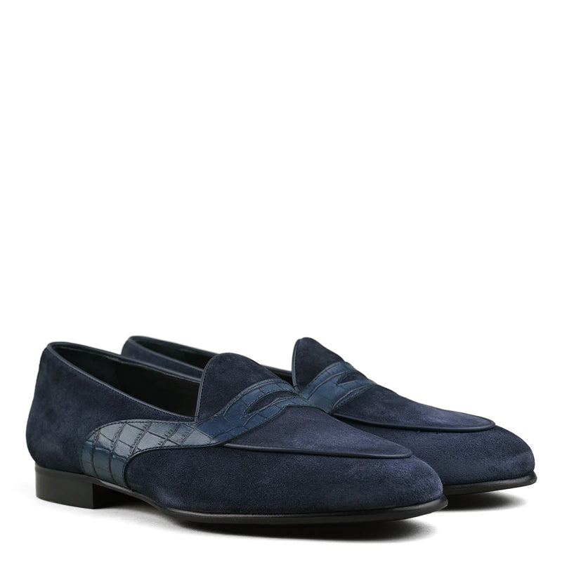 Belgian Penny Loafer Blue Shoe For Men