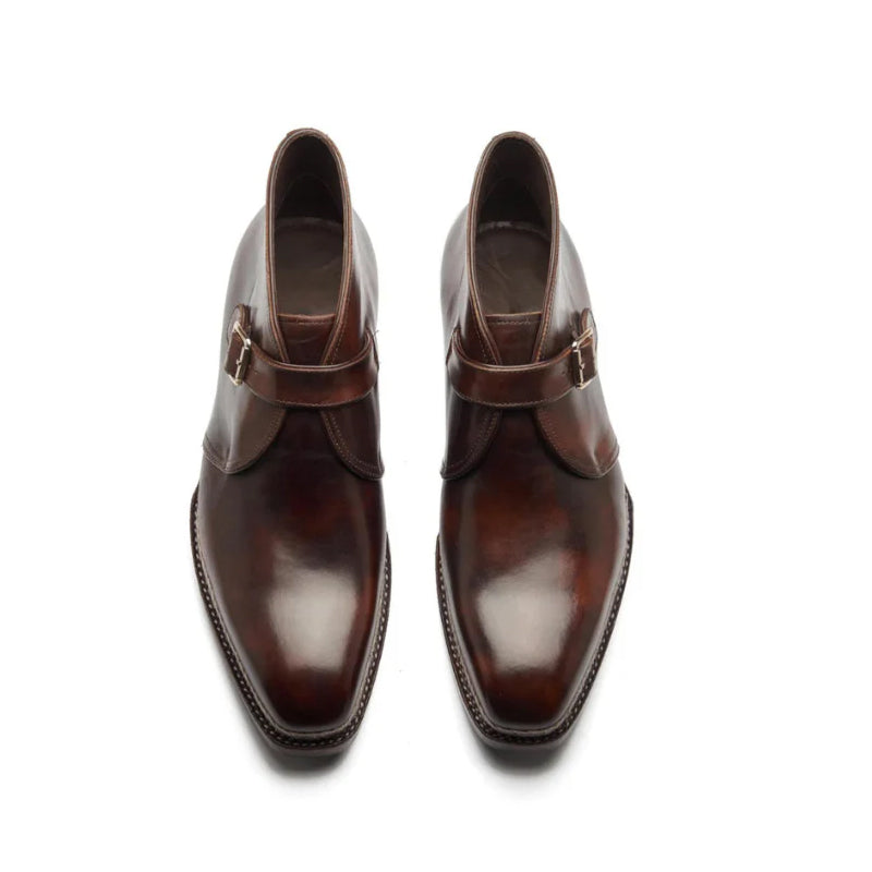 Premium Leather Single Monk Chukkas Boot Brown