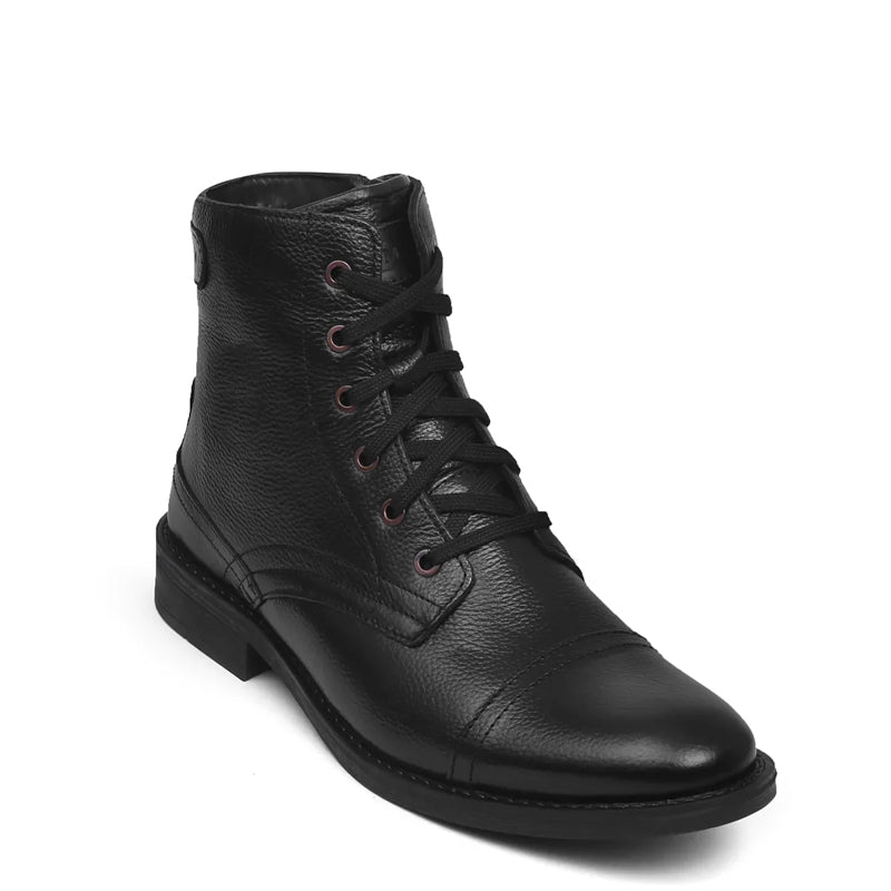 Men Lace Up Leather Casual High Ankle Boot Black