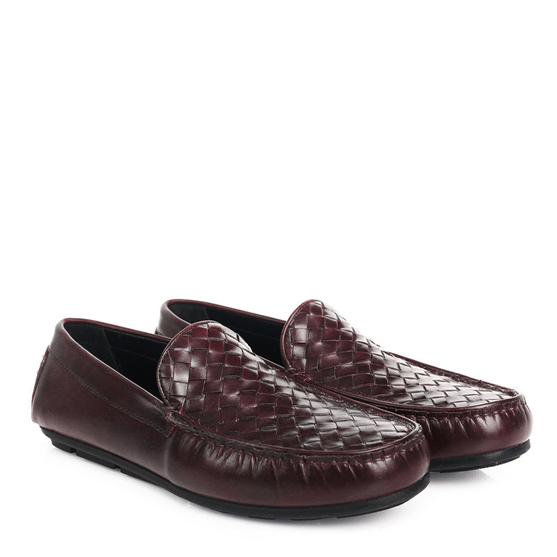 Leather Weaved Textured Driving Tan Loafer