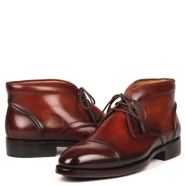 Polished Pure Leather Handpainted Cap Toe Chukkas Boot