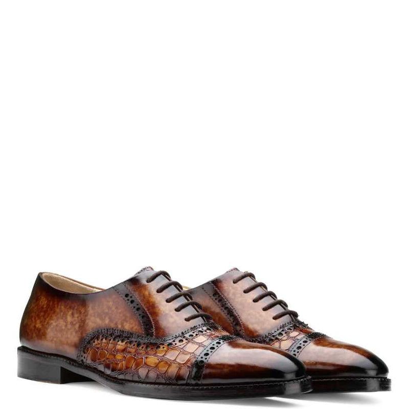 Croco Regent Embossed Leather Oxford in Rich Brown