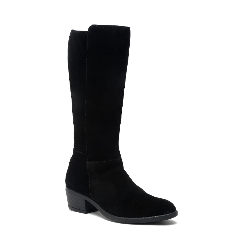 Women Suede Knee High Top Side Zipper Brown Boot