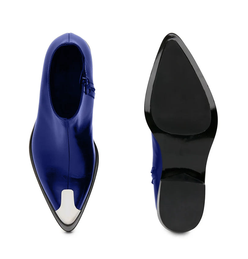 Punk Leather Boots Silver Toe