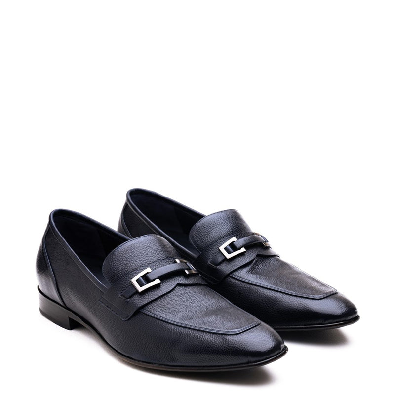 Men Solid Slip On Trim Leather Loafer Black