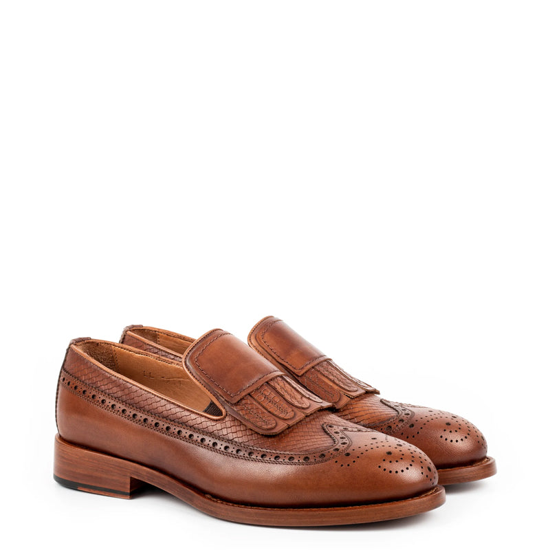 Men Premium Wingtip Leather Loafer Brown