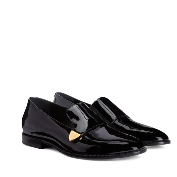 Golden Metal Logo Men Patent Loafer
