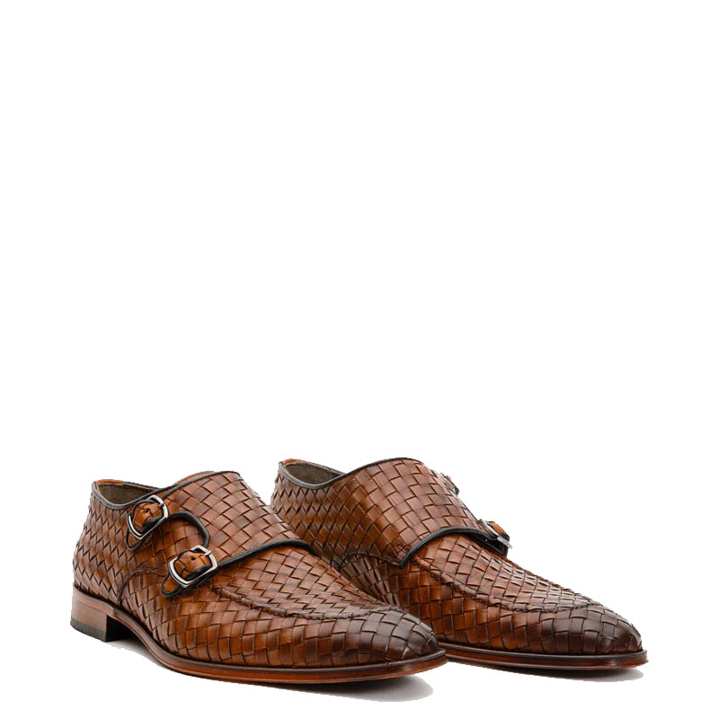 Wine Woven Double Monk Strap Men s Shoes