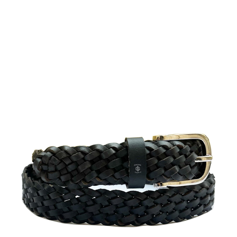 Pliancy Leather Braided Belt Black Gold
