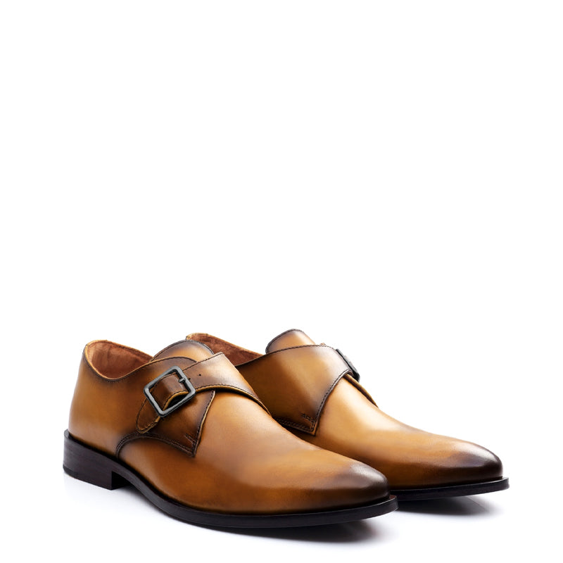 Premium Single Monk Strap Leather Brown Shoe For Men