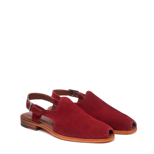 Suede Handmade Leather Peshawari Maroon Sandal - Maroon