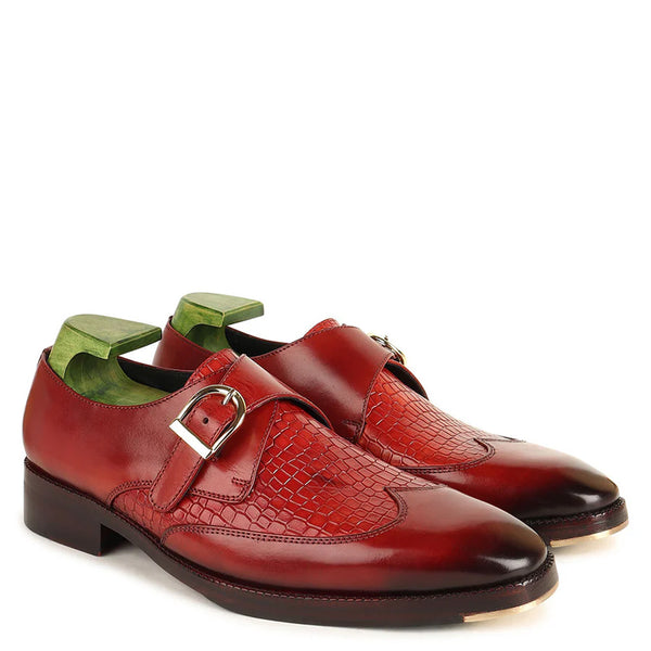 Patina Croco Leather Single Monk Straps Shoes