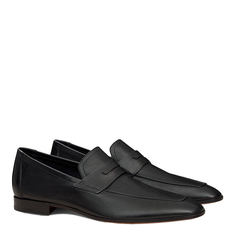 Plain Solid Leather Black Loafer For Men