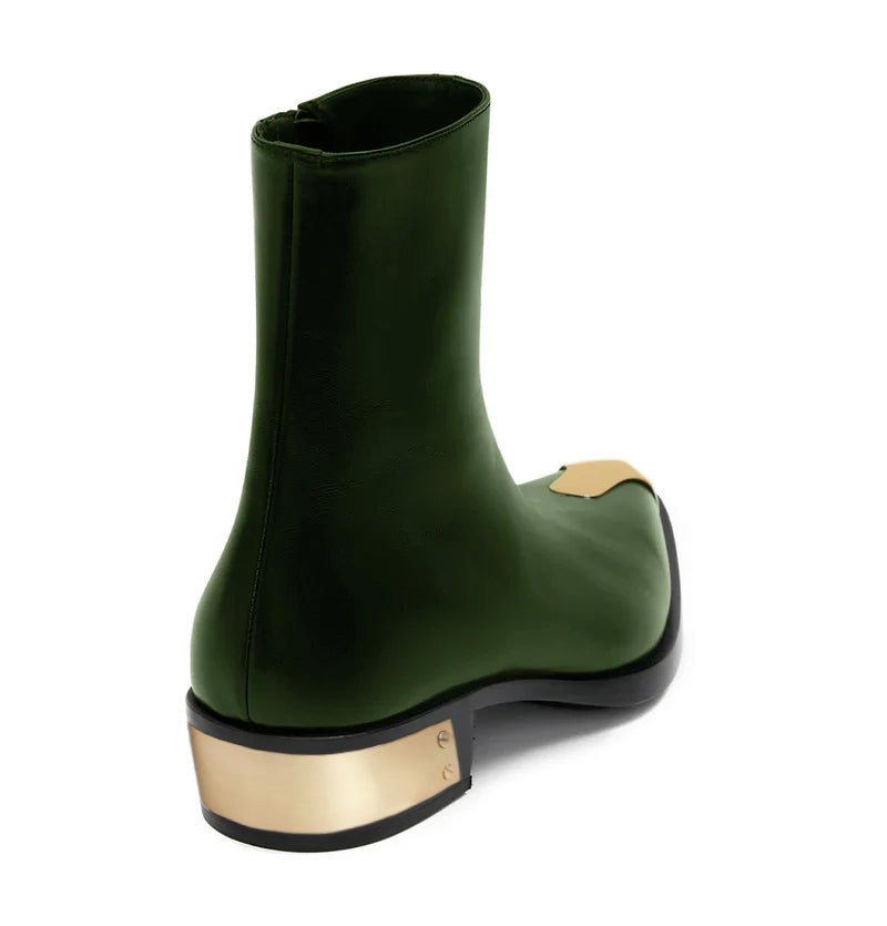 Punk Leather Boots Golden Toe Shoe