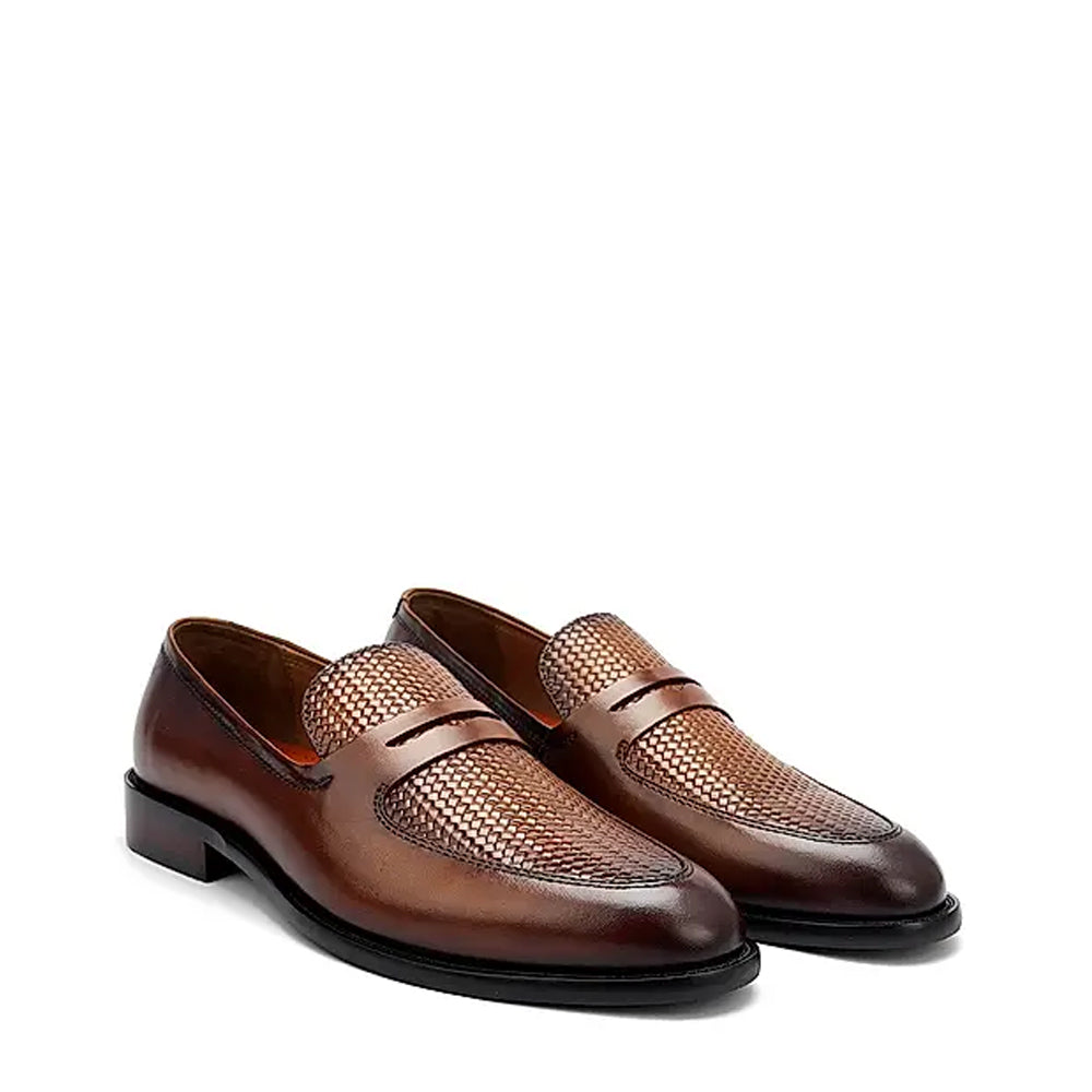 Men Textured Leather Stylish Penny Brown Loafer