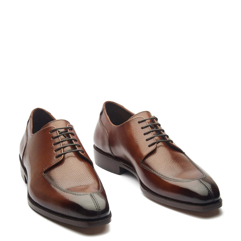 Cognac Split Toe Leather Derby Shoes