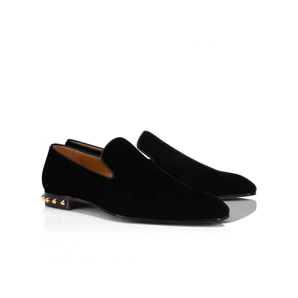 Italian Black Velvet Loafer with Gold Studs