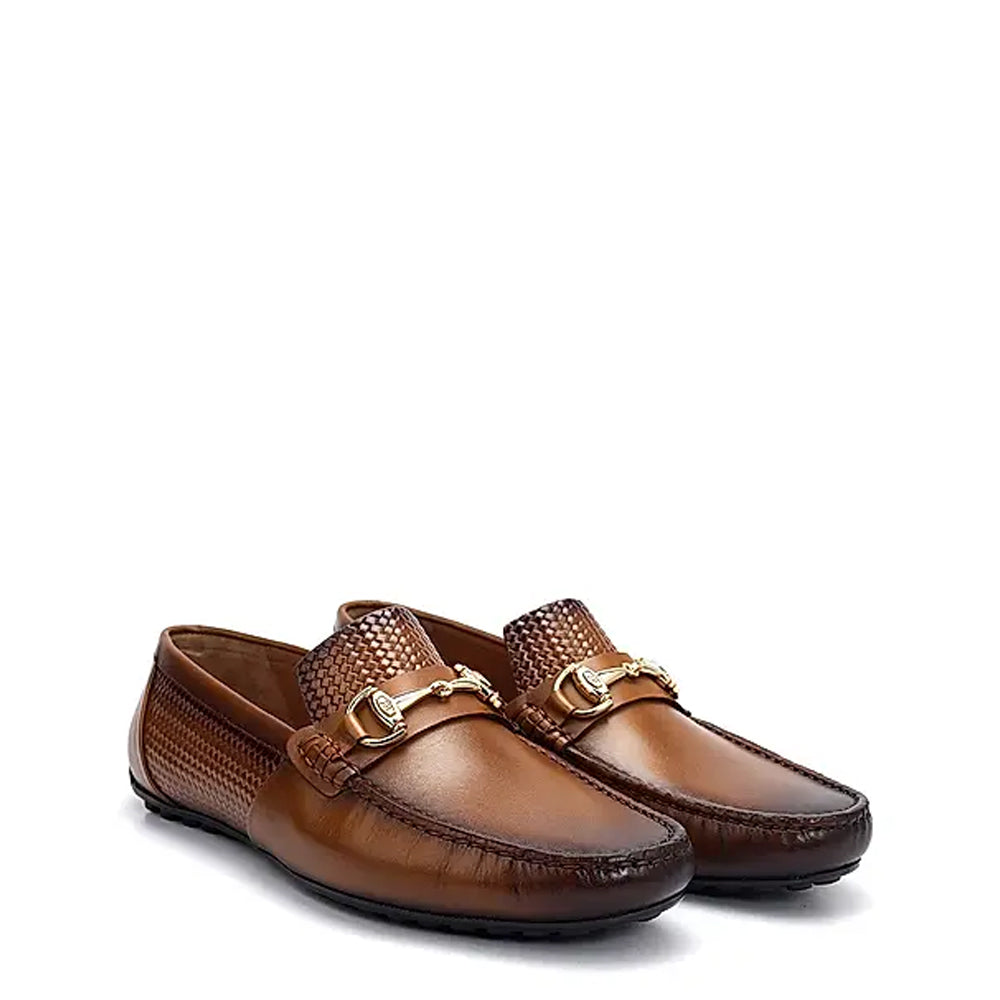 Luxury Stylish Leather Buckled Driving Tan Loafer