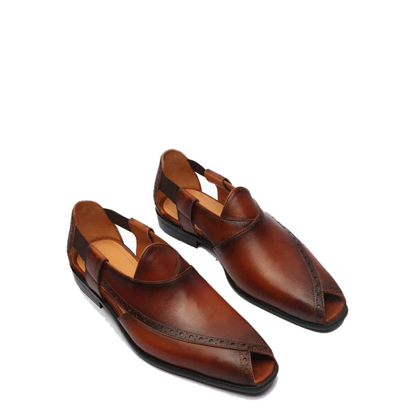 Classic Premium Solid Leather Peshawari Tan Sandal