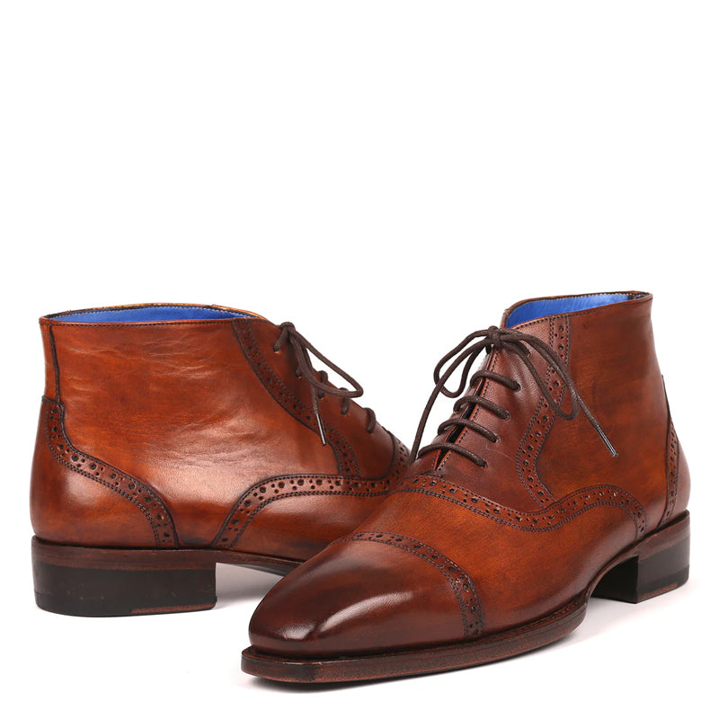 Men Antique Cap Toe Leather Ankle Boots
