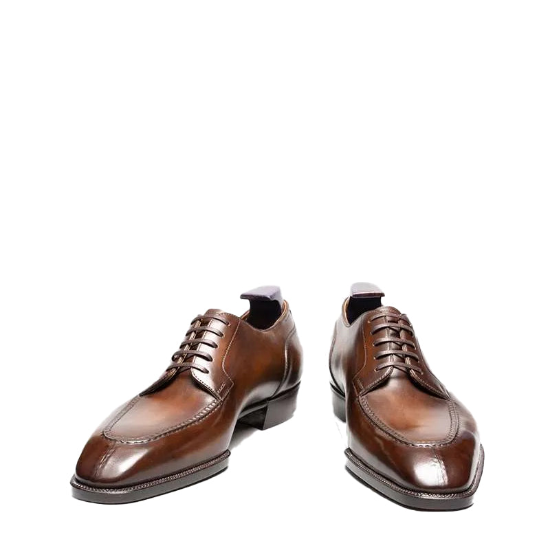 HandPainted Wholecut Split Toe Leather Oxford Tan / Brown Shoe