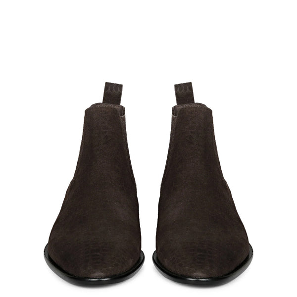 Croco Print Suede Leather Chelsea Boots