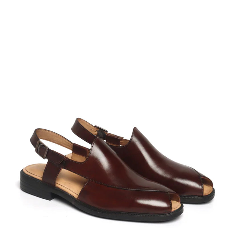 Cross Design Leather Comfort Peshawari Tan Sandal